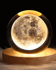 1 Adet 3D Kristal Gece Lambası, ahşap tabanlı, gezegen ve galaksi desenli, hediye için ideal.
