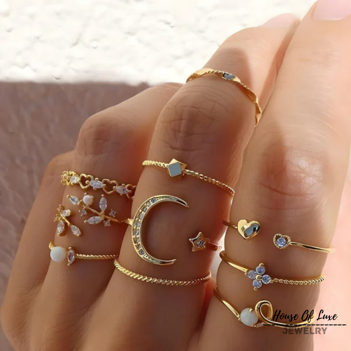 10’lu Paket Bohem Gümüş ve Altın Kaplama Yüzük