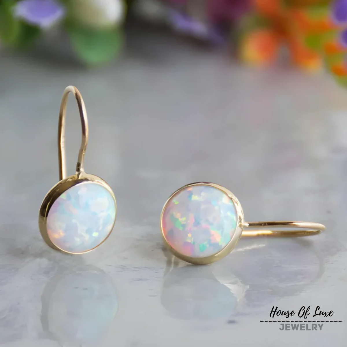 Vintage Opal Taşlı Altın Küpe