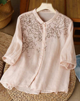 İşlemeli Kısa Kol Düz Bluz