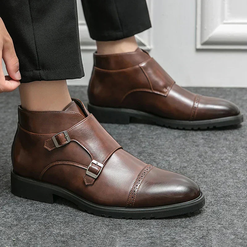 Parker | Synthetic Leather Boots with Double Buckle Design