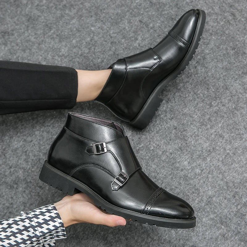 Parker | Synthetic Leather Boots with Double Buckle Design