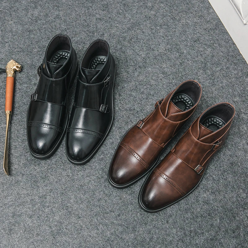 Parker | Synthetic Leather Boots with Double Buckle Design