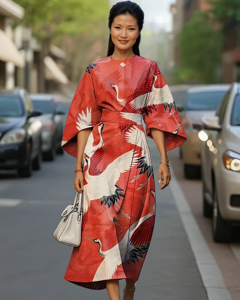 Butterfly Print Midi Dress
