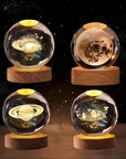 1 Adet 3D Kristal Gece Lambası, ahşap tabanlı, gezegen ve galaksi desenli, hediye için ideal.