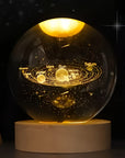 1 Adet 3D Kristal Gece Lambası, ahşap tabanlı, gezegen ve galaksi desenli, hediye için ideal.