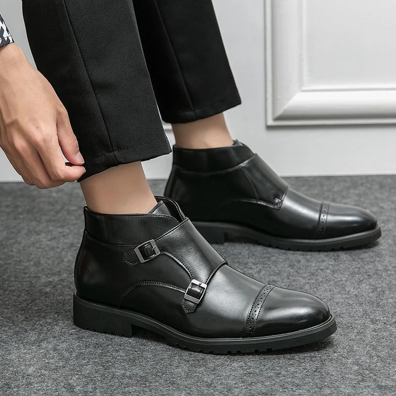 Parker | Synthetic Leather Boots with Double Buckle Design