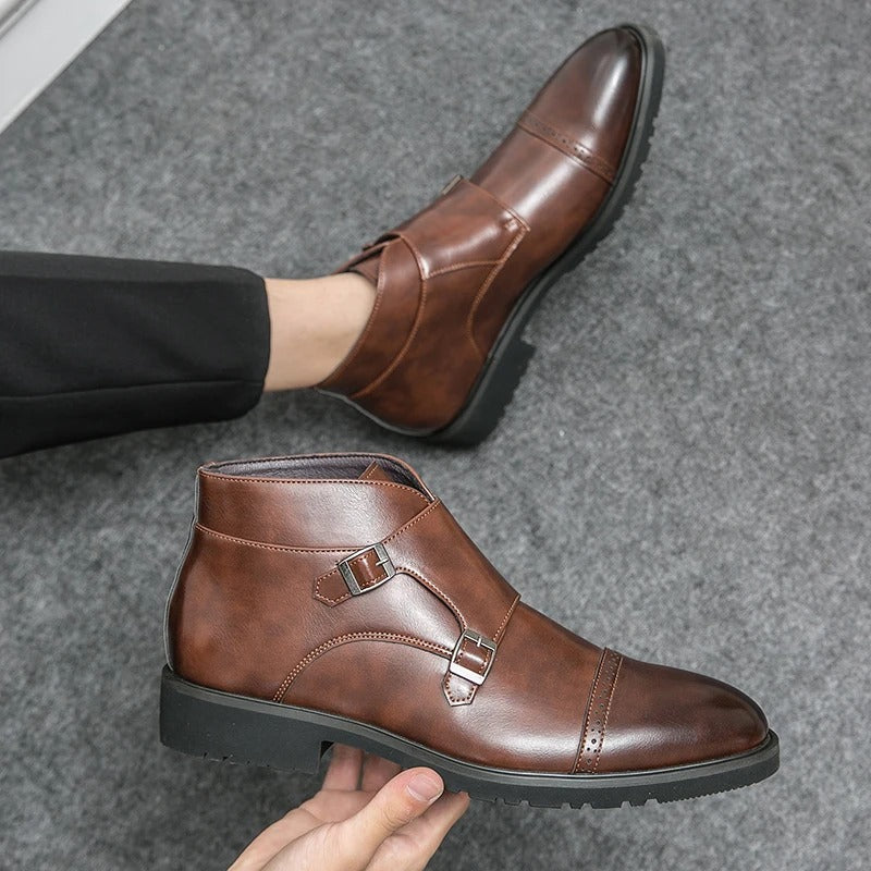 Parker | Synthetic Leather Boots with Double Buckle Design