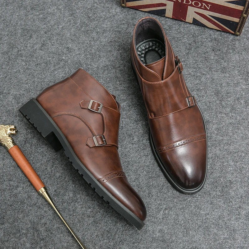 Parker | Synthetic Leather Boots with Double Buckle Design