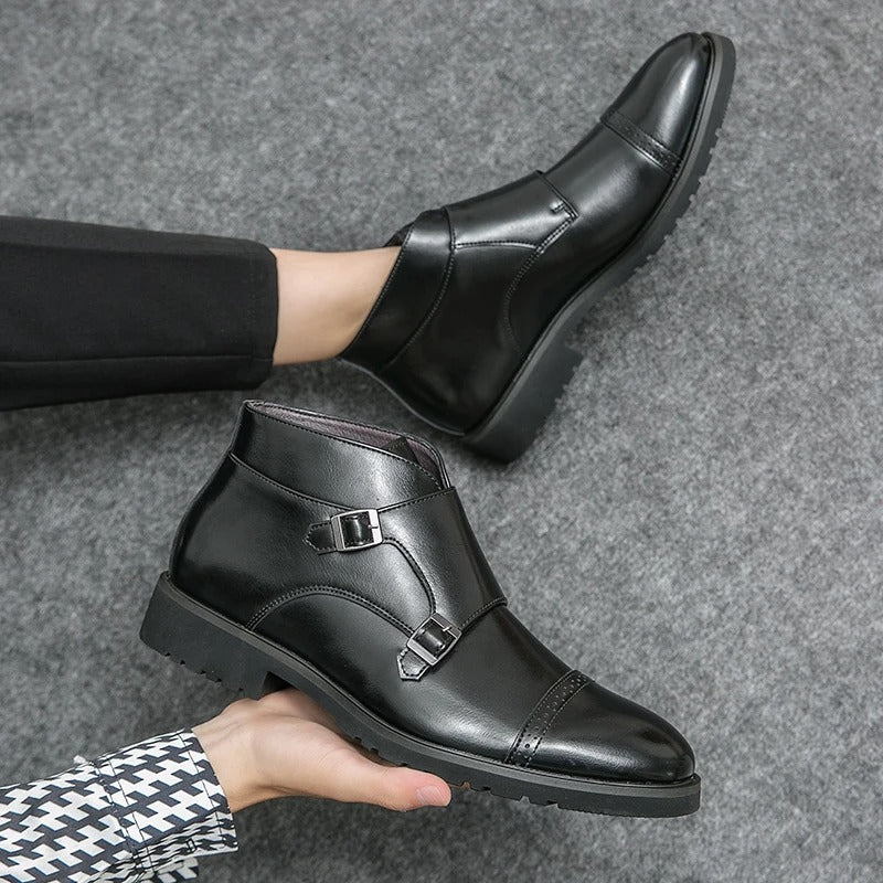 Parker | Synthetic Leather Boots with Double Buckle Design