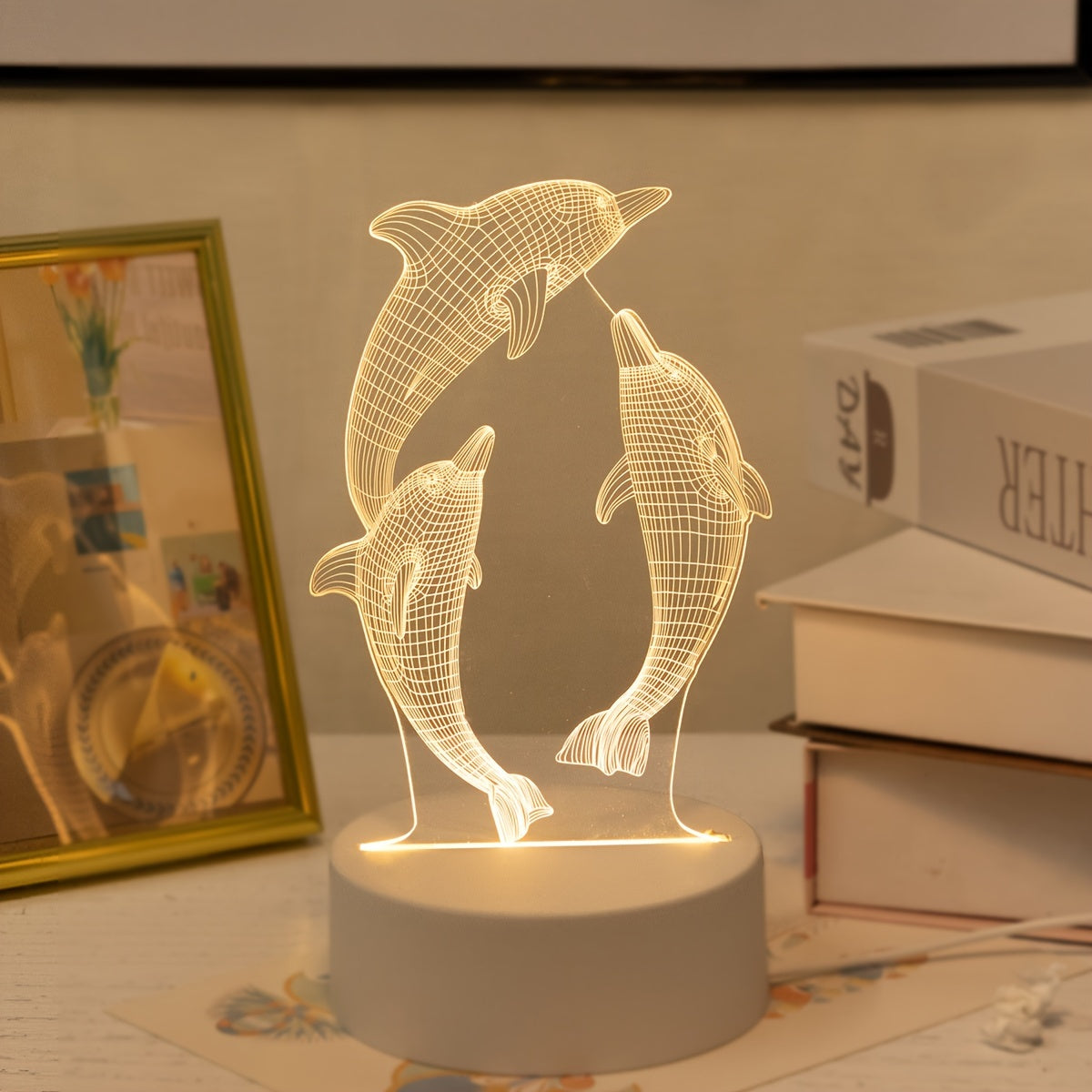 Adet USB 3D Işıklı Yunus Gece Lambası, ev dekoru ve hediye için ideal.