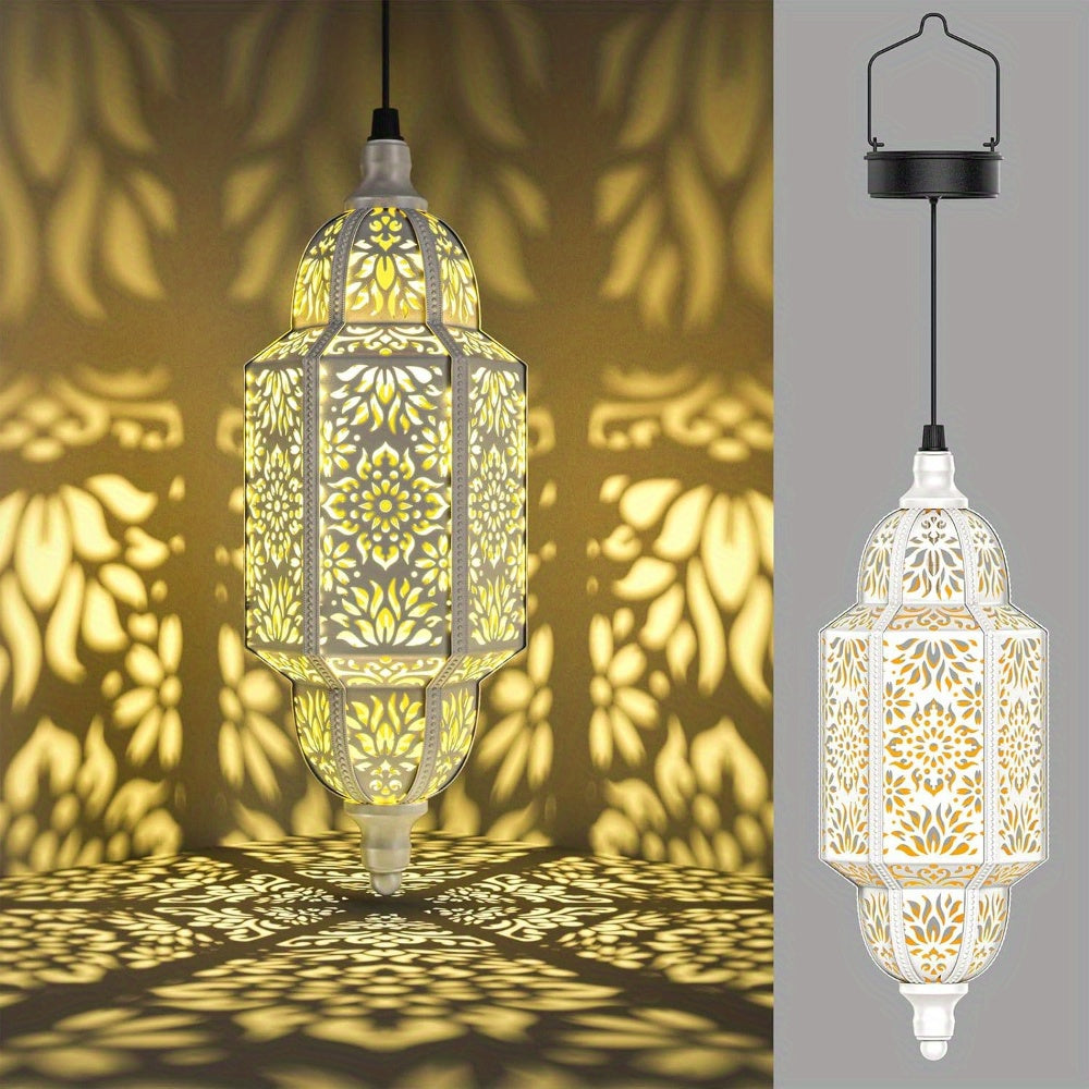 "Fas Tarzı Güneş Enerjili Asmalı Fener – Bahçe ve Patio Dekoru"