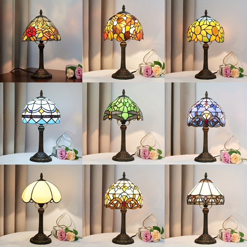 8 inç vitray masa lambası, sıcak ışık, retro Avrupa tarzı; oturma odası, yatak odası ve bar dekoru için ideal.