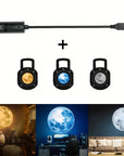 1 Adet Işık + 3 Adet Ay Işığı, USB LED projektör, tavan ve dekor için ideal.