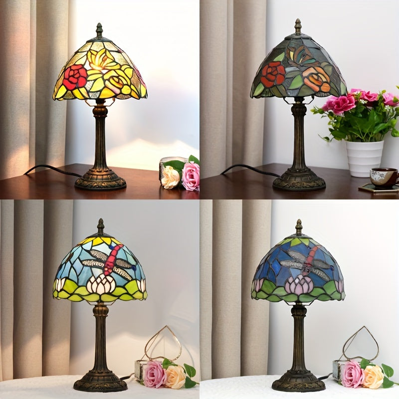8 inç vitray masa lambası, sıcak ışık, retro Avrupa tarzı; oturma odası, yatak odası ve bar dekoru için ideal.
