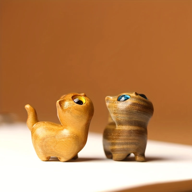 Ahşap El Yapımı Kedi Figürü – Dekoratif &amp; Hediye