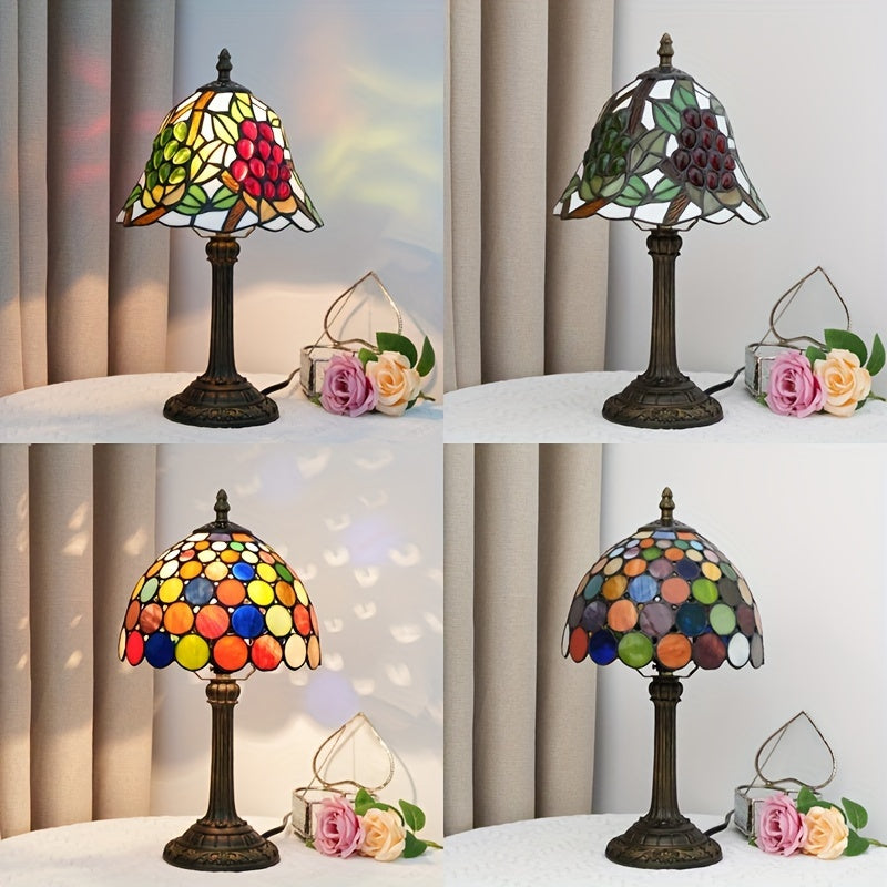 8 inç vitray masa lambası, sıcak ışık, retro Avrupa tarzı; oturma odası, yatak odası ve bar dekoru için ideal.