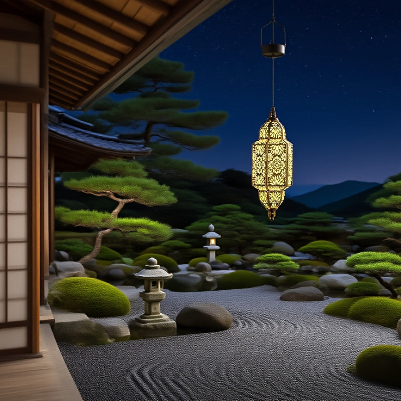 "Fas Tarzı Güneş Enerjili Asmalı Fener – Bahçe ve Patio Dekoru"