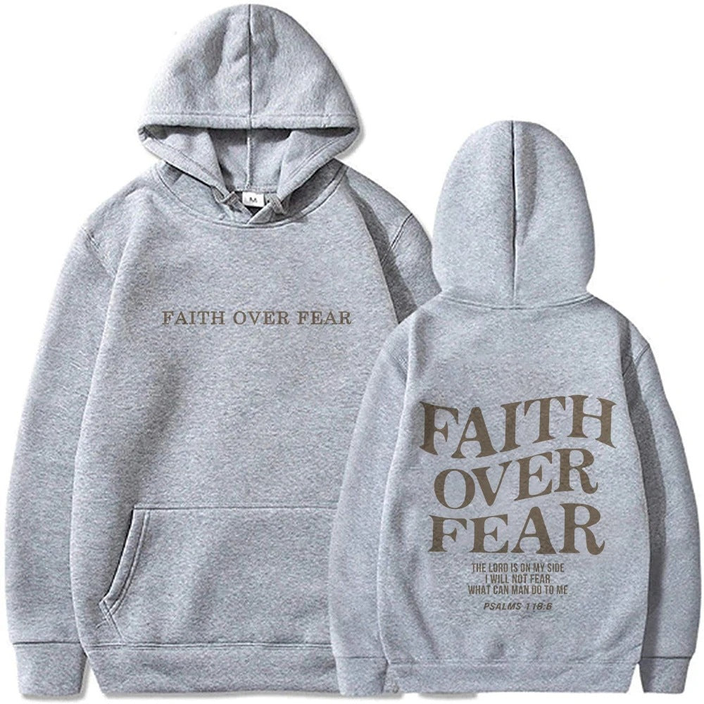 2023 新跨境亚马逊独立站Faith Over Fear新款连帽卫衣女印花卫衣