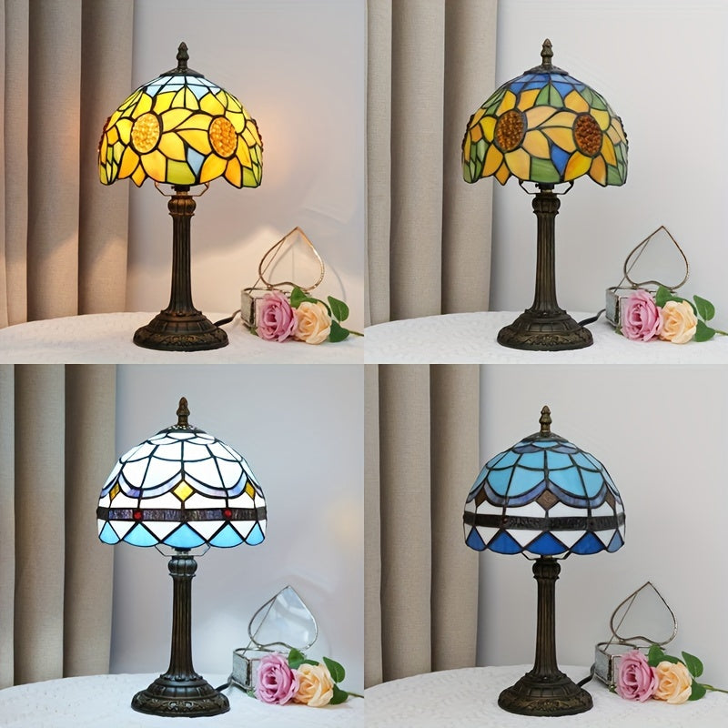 8 inç vitray masa lambası, sıcak ışık, retro Avrupa tarzı; oturma odası, yatak odası ve bar dekoru için ideal.