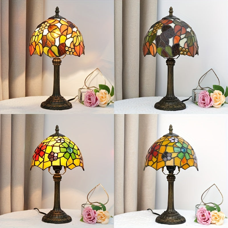 8 inç vitray masa lambası, sıcak ışık, retro Avrupa tarzı; oturma odası, yatak odası ve bar dekoru için ideal.