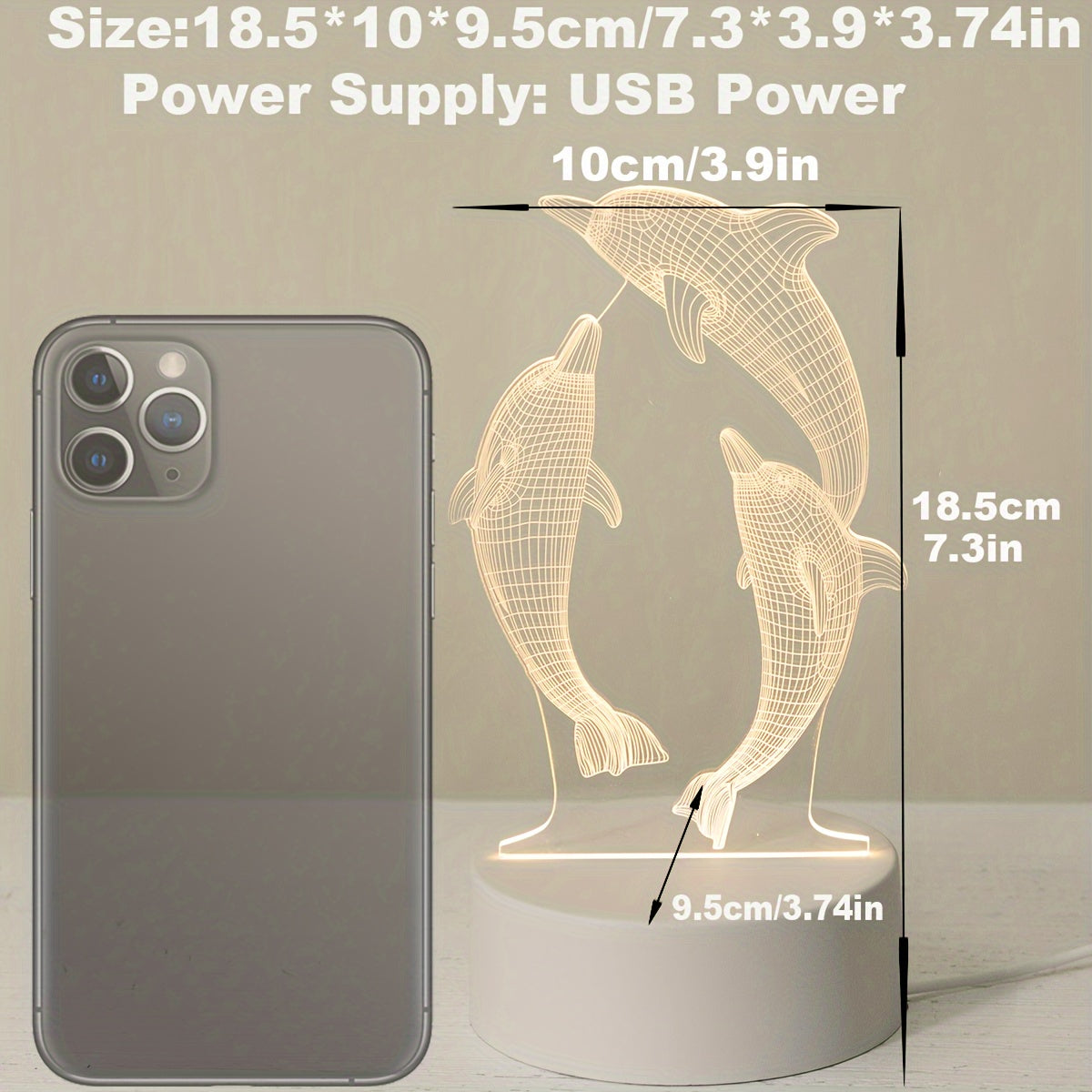 Adet USB 3D Işıklı Yunus Gece Lambası, ev dekoru ve hediye için ideal.