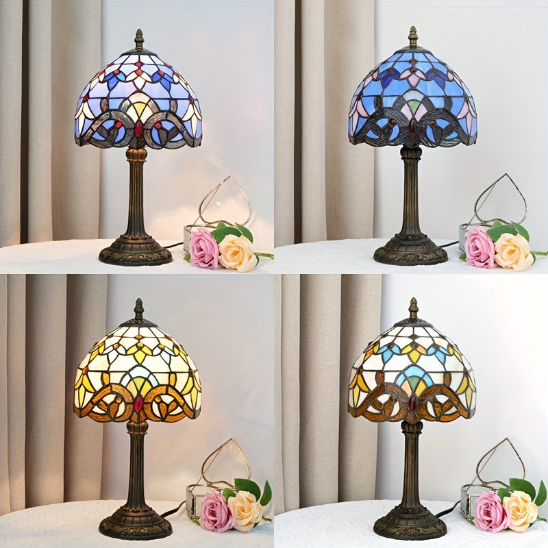 8 inç vitray masa lambası, sıcak ışık, retro Avrupa tarzı; oturma odası, yatak odası ve bar dekoru için ideal.